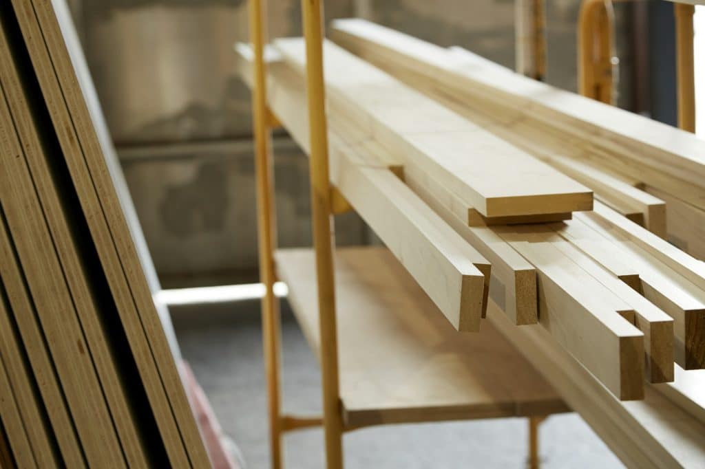 Planks of wood in workshop